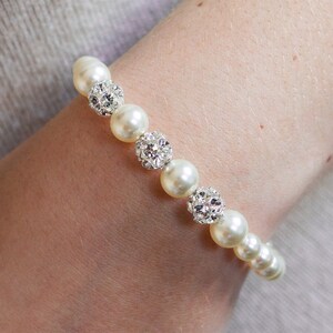 Pearl Bridal Bracelet, Pearl Wedding Bracelet, Bridal Pearl Bracelet, Bracelet for Bride, White Pearl Bracelet,Pearl and Rhinestone Bracelet image 7