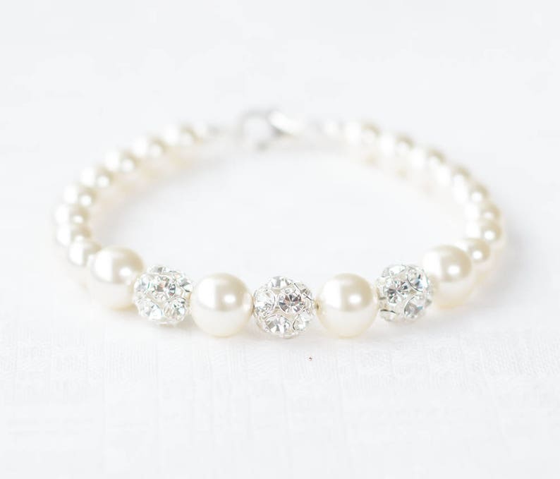 Pearl Bridal Bracelet, Pearl Wedding Bracelet, Bridal Pearl Bracelet, Bracelet for Bride, White Pearl Bracelet,Pearl and Rhinestone Bracelet image 1