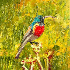 Vogel origineel olieverfschilderij Wildlife kunst aan de muur realistisch dierenportret cadeau vogelliefhebber