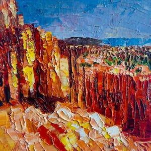 Pintura a óleo do Parque Nacional de Zion, penhascos de Red Rock, arte paisagística, cena original pintada à mão, cânion