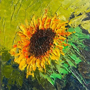 Pintura de girassol amarelo, arte de parede com fundo verde, tela floral brilhante, decoração botânica