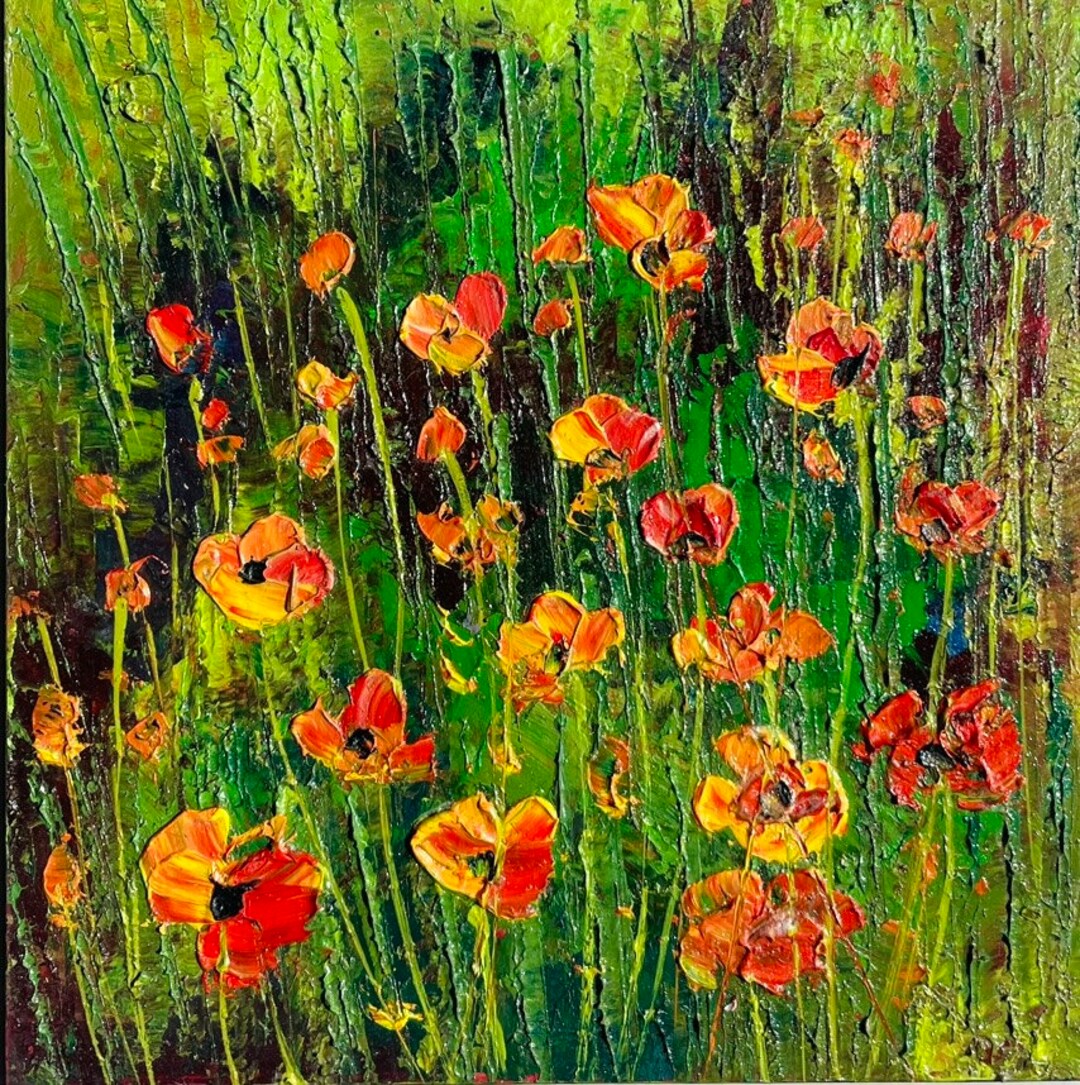Poppy Painting Floral Original Art Canvas Tuscany Impasto Oil Painting ...