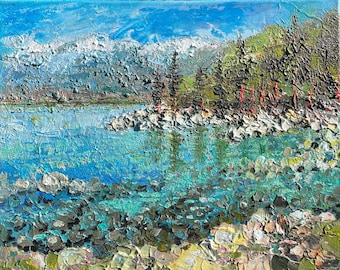Tahoe Lake Painting Mountain Original Art Small Painting California