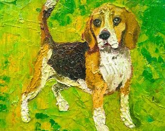 Beagle Hund Ölgemälde Ungerahmt rustikale Kunst Wanddekor