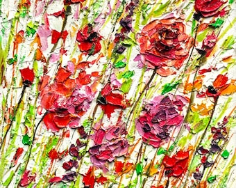 Rot-gelbe Blumen-Ölgemälde-Karton Bold Blumenkunst-handgemaltes Wanddekor