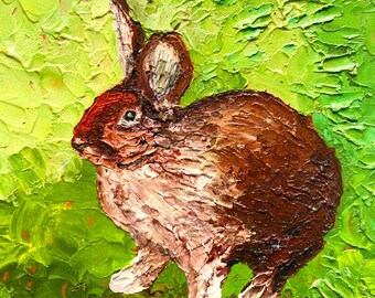 Original Oil Painting Bunny Rabbit 7x7inch Textured Pet Portrait Wall Art