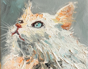 Katze Ölgemälde Leinwand Original Kunstwerk Lackiert Pelzigen Katze Porträt Tier Liebhaber Geschenk