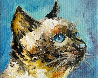 Siamesische Katze Gemälde Original Katzen Kunst Handgemalte Leinwand Moderne Haustier Portrait