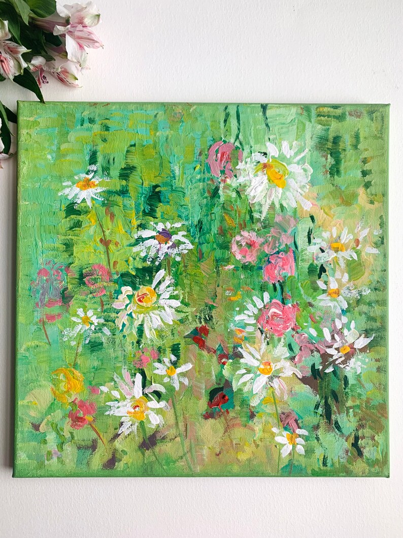 Home & Living Daisy Painting Flower Original Art 12 by 8 Oil Impasto ...