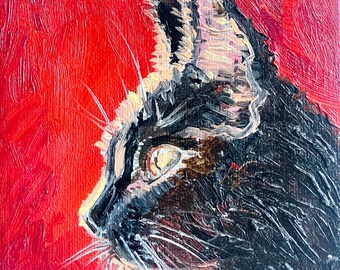 Schwarze Katze Ölgemälde Katzenportrait Moderne Tierkunst Original Handgemalte Wanddekoration