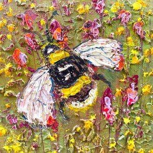 Bee Painting Wildflower Meadow Art, Oil Painting  Bee Wall Art Nature Painting