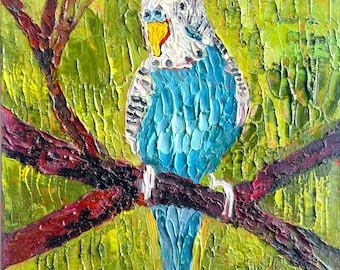 Blue Parrot Original Oil Painting Tropical Bird Wall Art