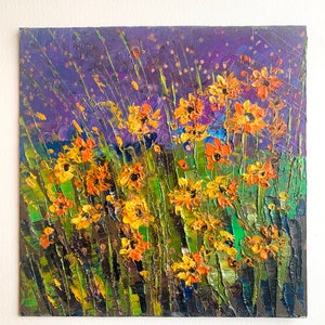 Prado Pintura arte original mini pintura Floral Arte Original Impasto Arte de Parede Pequena