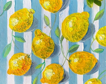 Zitrone Ölgemälde Stillleben Original Kunstwerk Lackiert Ungerahmt