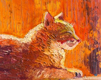 Cat Painting Pet Original Art Oil Artwork Animal Wall art