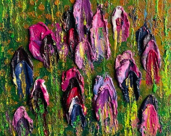 Iris Blumen Ölgemälde Florale Kunstwerk auf Karton Kräftig Romantisch