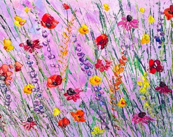 Original meadow flowers field painting Original Summer garden party