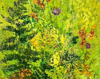 Fern Wildflower Oil Painting Botanical Nature Art on Canvas