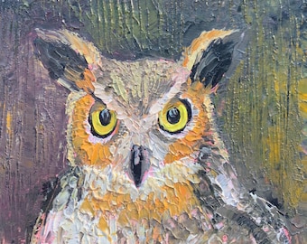 Original Eule Ölgemälde Natur Tier Kunstwerk Galerie Wandkunst