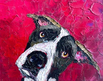 Hund Original Ölgemälde Roter Hintergrund auf Karton