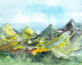 Original Watercolour Painting  Anaga Mountains Tenerife Landscape Art on Paper