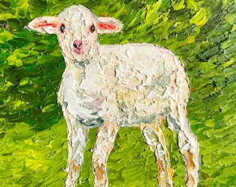 Lamb Portrait Oil Painting Farm Animal Painting