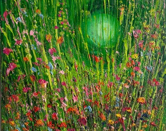 Mond Wiese Gemälde Abend Mondschein Über Wildblumen