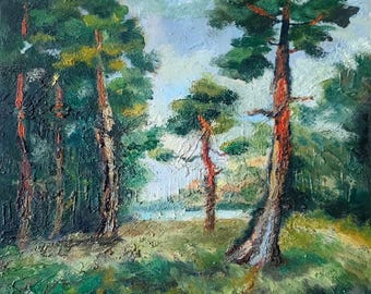 Wald Stille Original Ölgemälde auf Leinwand, Waldlandschaft Kunst