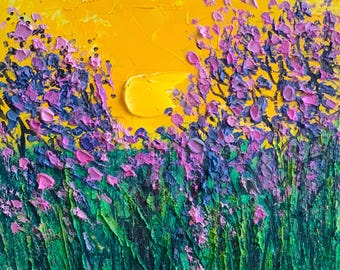 Flowers Painting Yellow Sky Original Floral Artwork