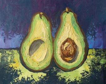 Avocado Ölgemälde Moderne Küche Stillleben Kunst auf Karton