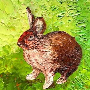 Conejito pintura conejo arte original pintura al óleo retrato de mascota arte de pared
