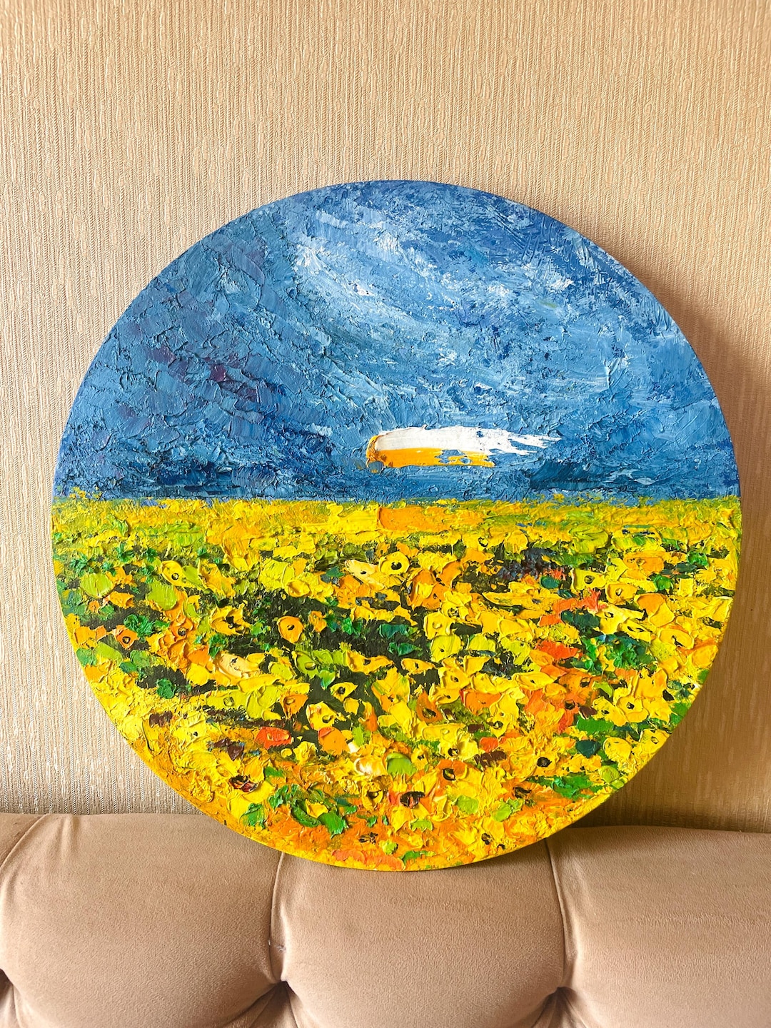 Sunflower Field Oil Painting Blue Sky & Yellow Flowers Ukrainian Flag ...