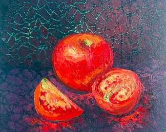 Tomatenölgemälde Saftige rote Tomaten Küche Wandkunst Gemüselebensmittelkunst