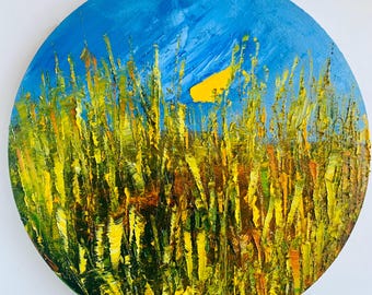 Ukrainian Wheat Field Painting Blue Sky Oil Canvas Wall Art Unframed