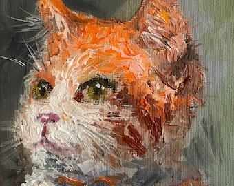 Ginger Cat Oil Painting Original Hand Artwork Orange Cat  Pet Lover Gift