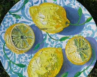 Lemon Oil Painting Original Citrus Fruit Art