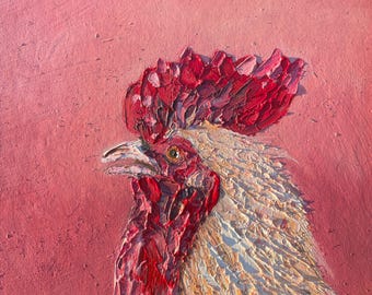 Haan portret olie kip schilderij paneel boerderij dieren schilderij vogel muurkunst