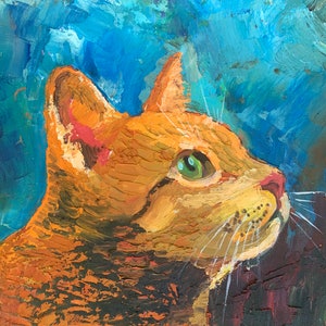 Pintura de gato, arte original para mascotas, obra de arte al óleo de gato, arte de pared de animales de 7 x 7
