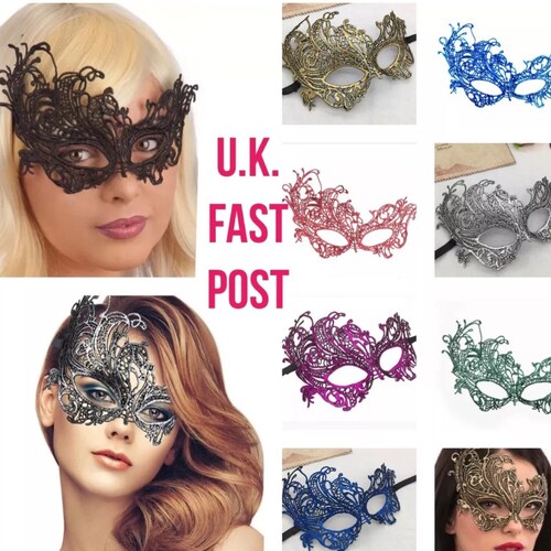 Floral Lace Masquerade Ball Party Venetian Mask Black White Etsy