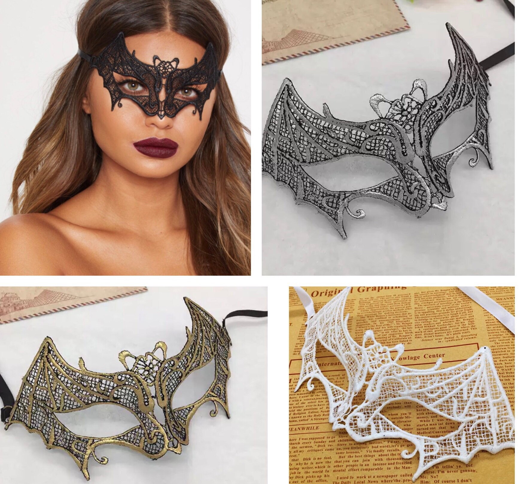 Bat Shape Scary Headgear Head Mask Masquerade Party Prop Half Face Mask