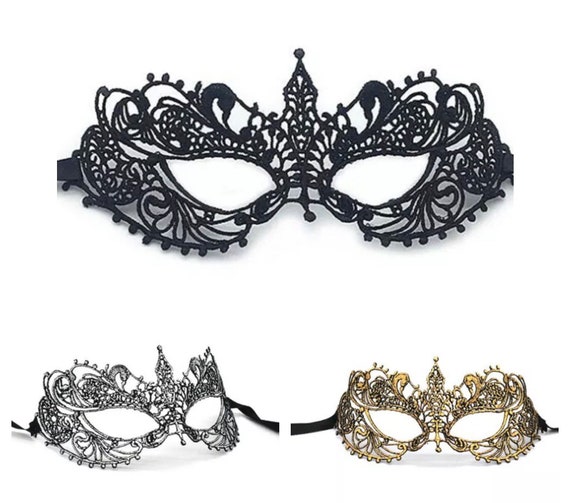 Floral Lace Masquerade Ball Party Venetian Mask Black Silver - Etsy UK