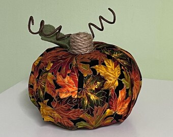 Fabric Covered Pumpkin, Dark Leaves, Fall, Autumn Decor, Halloween, Thanksgiving, Harvest