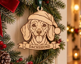 Personalised Dachshund Christmas Bauble, Engraved Wooden Sausage Dog Ornament