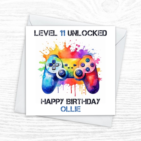 Gaming Birthday Card, Level Up Card, Personalised Age Birthday Card, Personalised Birthday Card For Gamer, Various Gaming Controls,Gift Wrap