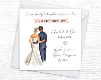 Personalised Daughter & Son-in-Law Wedding Card, Congratulations Keepsake, Mr and Mrs, Just Married Card, Square Personalised Card