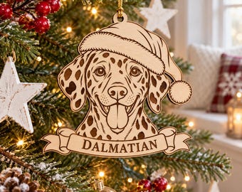 Personalised Dalmatian Christmas Bauble, Engraved Wooden Spotted Dog Ornament