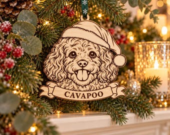 Personalised Cavapoo Christmas Bauble, Engraved Wooden Puppy Tree Decoration