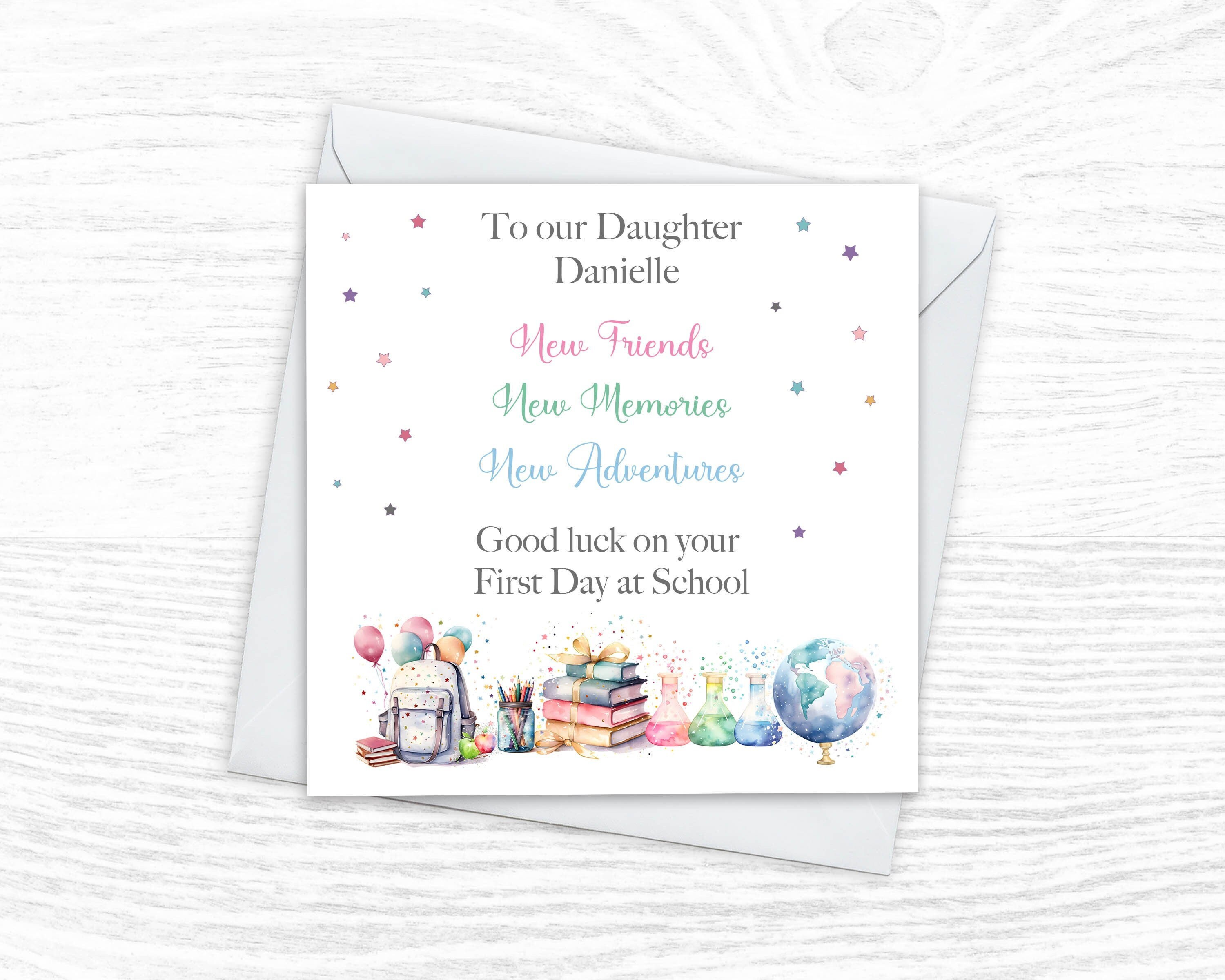 Personalised First Day of School Card, Watercolor Design - Etsy UK