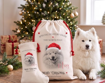 Personalised Samoyed Christmas Stocking or Santa Sack, Matching Set Available