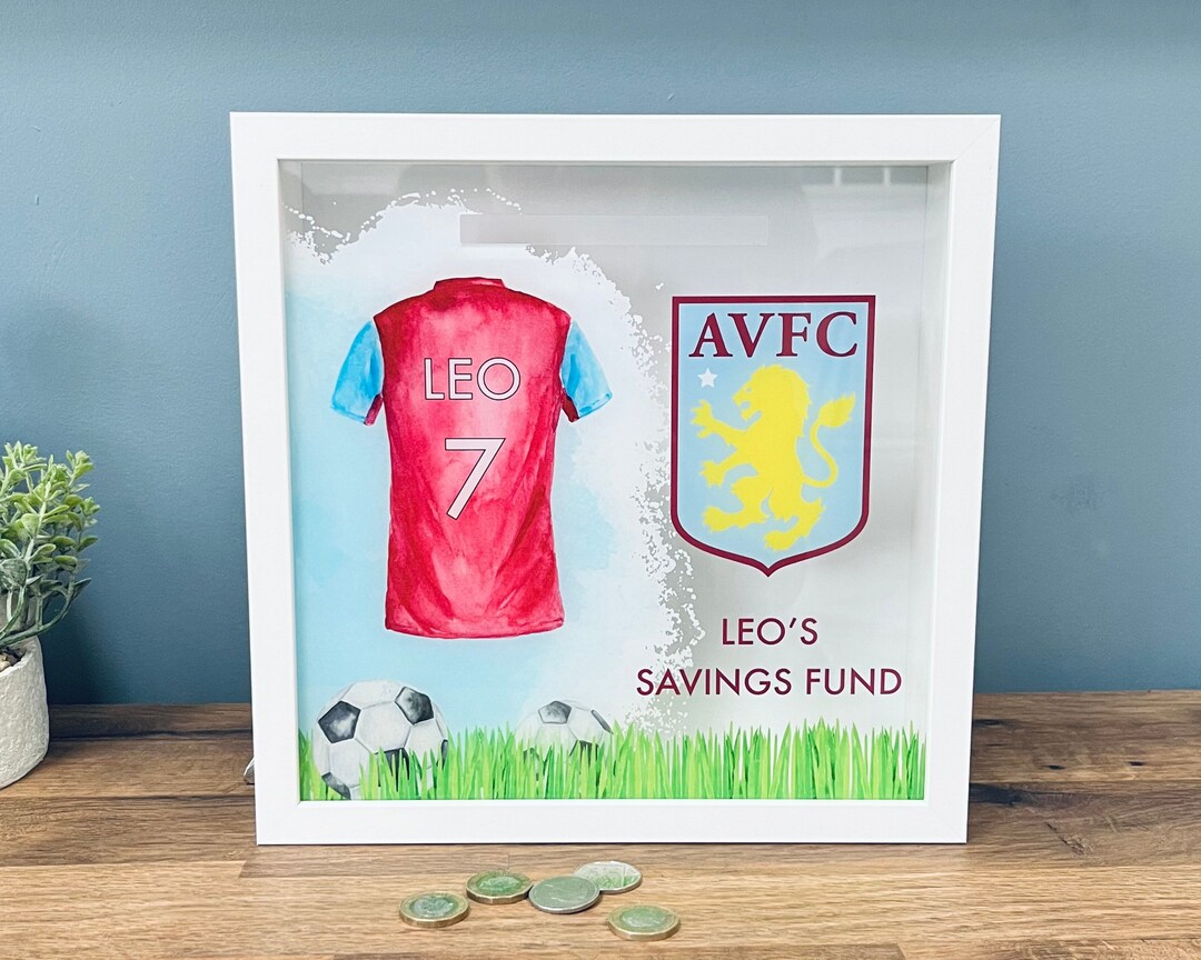Personalised Football Money Box, Savings Frame Slot Frame, Football